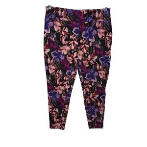 Terra & Sky Floral Print Stretch Leggings Size 14W Multicolor